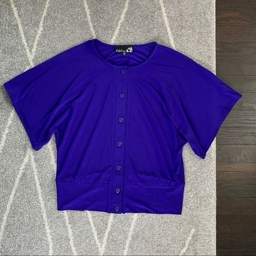 CSC Studio Purple Drop Sleeve Button Front Top